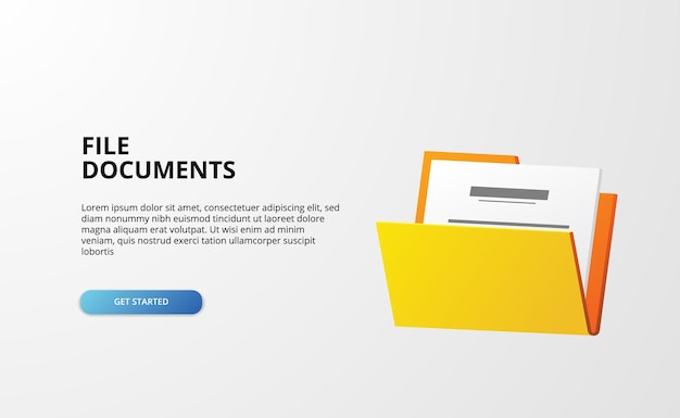 3d открытая папка содержит файлы документов веб-баннер для корпоративного администрирования каталога на белом
