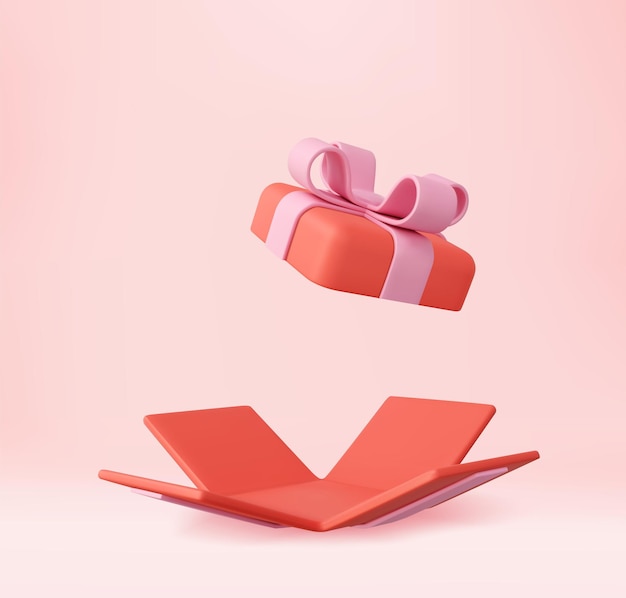 3d Open Gift box Icon geïsoleerd op witte achtergrond Vierkante cadeau verrassing Decor voor verjaardag Kerstmis en nieuwjaar 3d rendering Vector illustratie