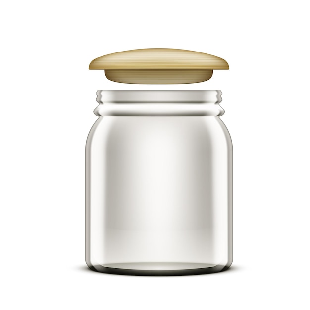 Vector 3d open transparent jar with wooden cap