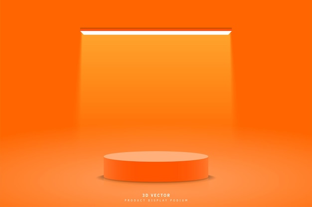 3d orange cylinder podium pedestal realistic and glowing neon lighting rectangle shape tube