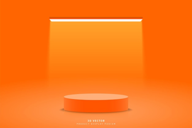 Vector 3d orange cylinder podium pedestal realistic and glowing neon lighting rectangle shape tube