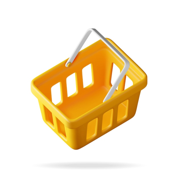 Vector 3d orange plastic shopping basket isolated on white render realistic shopping cart icon empty shop