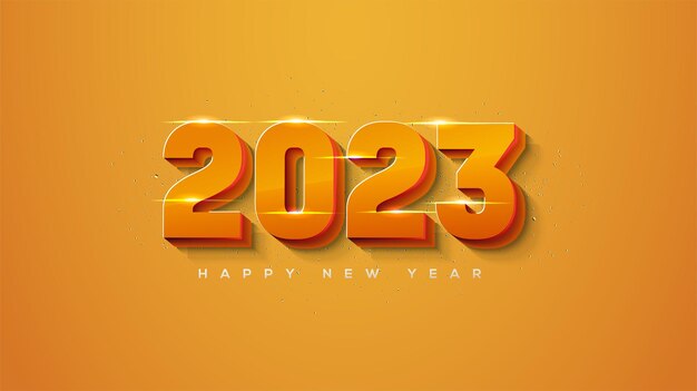 3d oranje nummer glanzende gloed vector gelukkig nieuwjaar 2023 groet