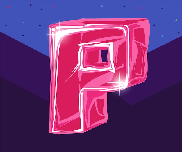 Vector 3d p pink letter alphabet vector illustration