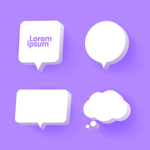 3d-paarse toespraak bubble chat icon collection set poster en sticker concept banner