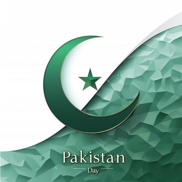 3d Pakistan day minimal green and white background design with moon and star