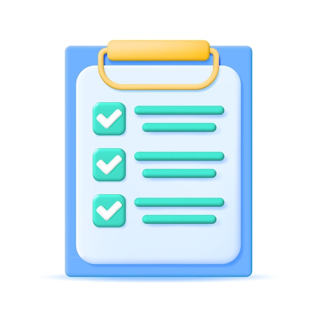 3d paper clipboard holder with checklist symbol