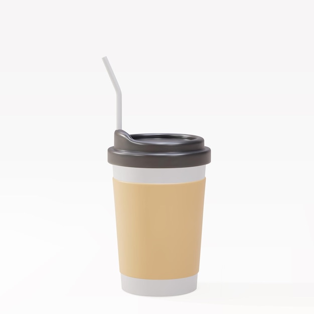 3d paper coffee cup with a straw