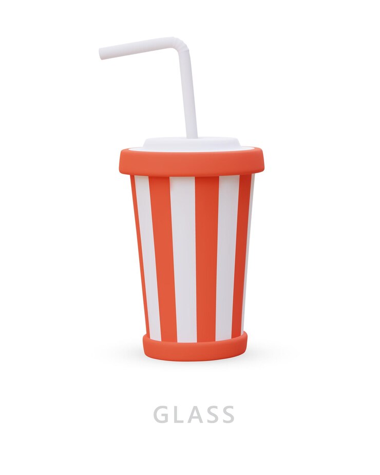 3D paper striped cup with opaque lid and straw Utensils for cold drinks