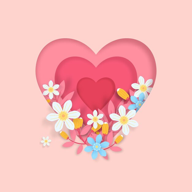 3D paper style heart shape with flowers