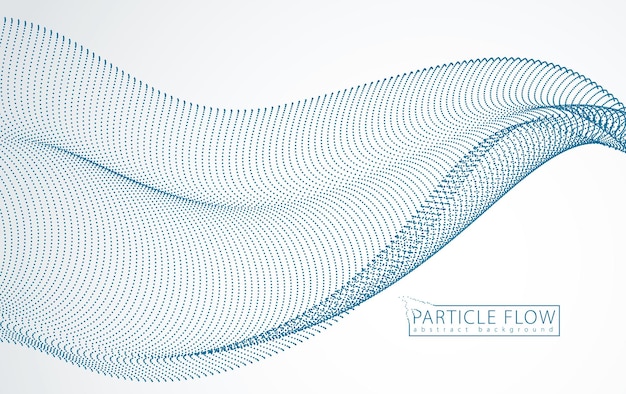 3D粒子メッシュアレイ波、音が流れる。ぼやけた丸いドットのベクトル効果の図。 3Dの未来的なテクノロジースタイル。