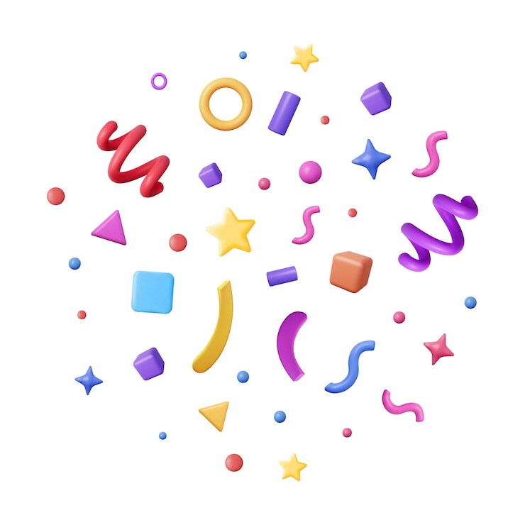 Vector 3d party confetti set geïsoleerd op wit