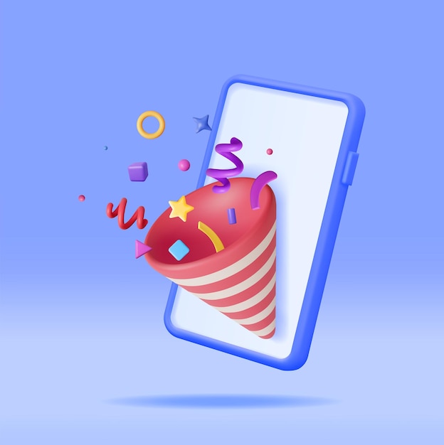 3D Party Popper met Confetti op mobiele telefoon