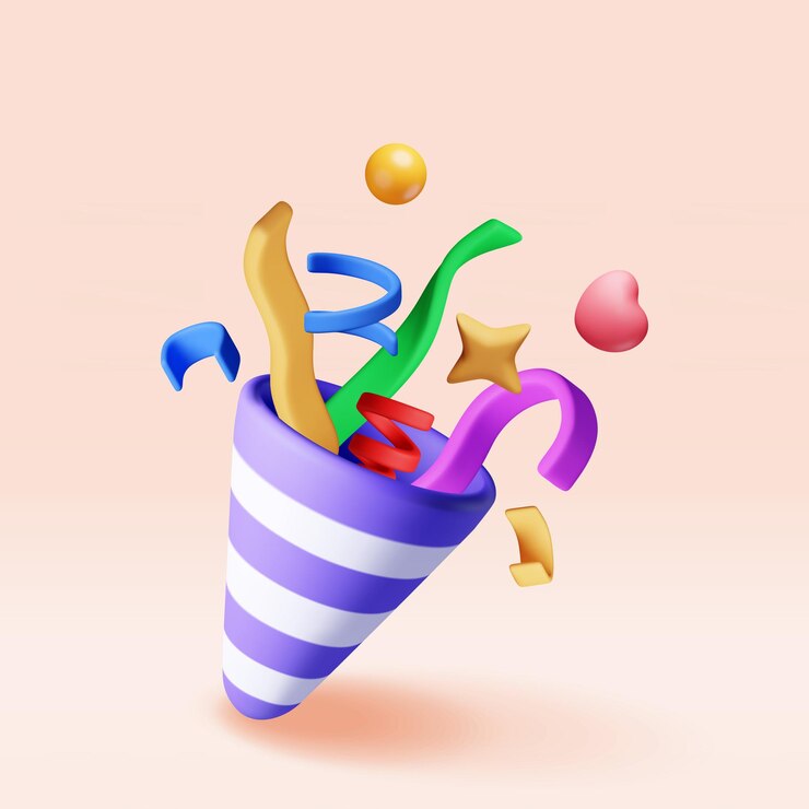 Vector 색에 고립 된 콘페티와 함께 3d 파티 팝퍼
