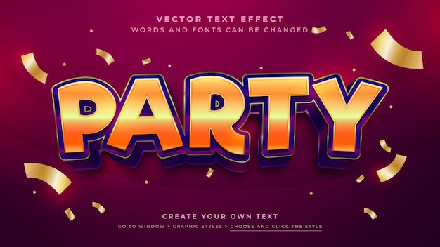 3d party text effect banner design vector graphic styles