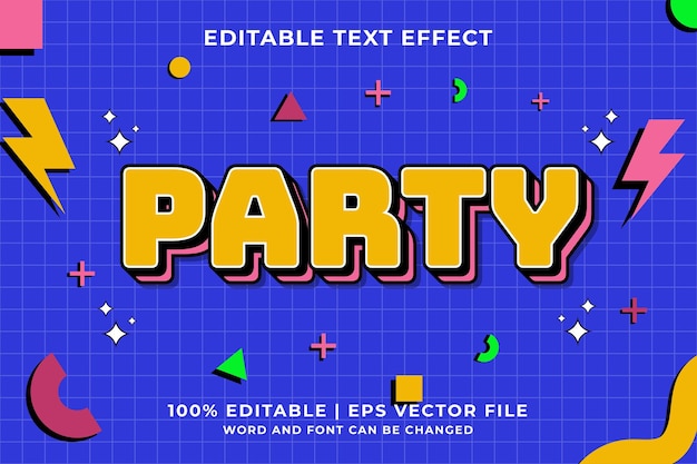 3d Party Традиционный мультяшный редактируемый текстовый эффект Premium векторы