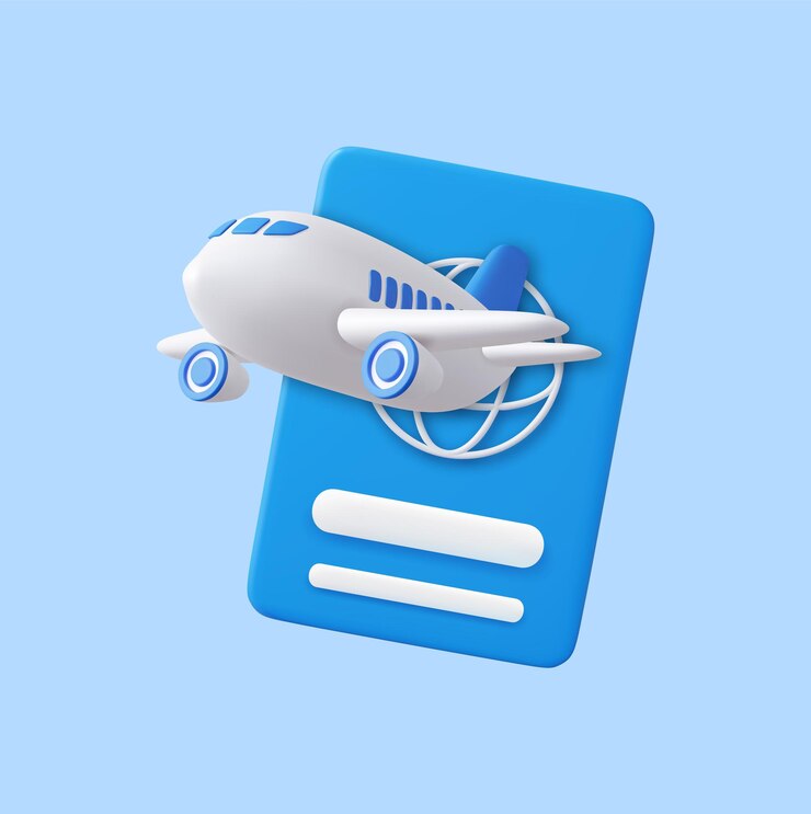 Vector 3d passport and airplane flying