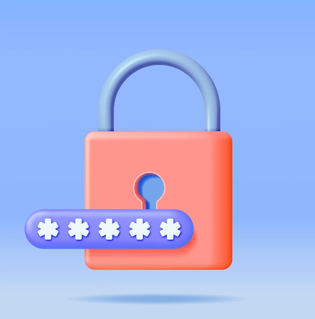 3D Password Field with Padlock Isolated