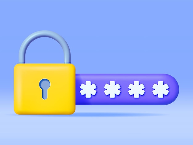 3D Password Field with Padlock Isolated