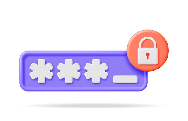 3D Password Field with Padlock Isolated