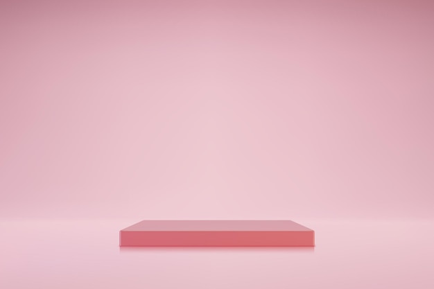 3D пастельно-розовый кубический пустой подиум на светло-розовом фоне