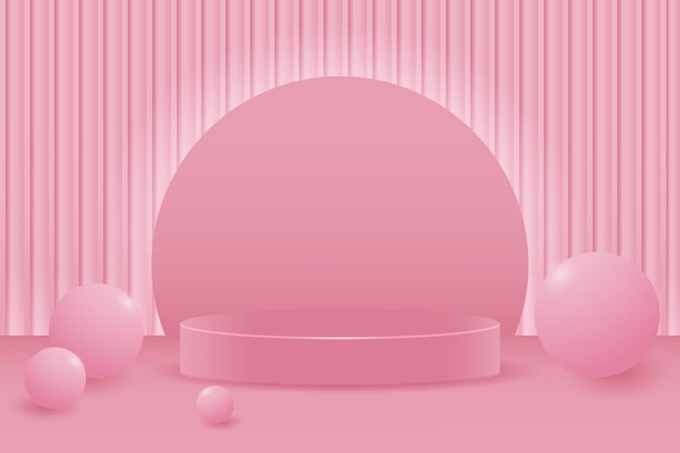 3d pastel pink podium with white neon glamorous balls and an abstract geometric background template