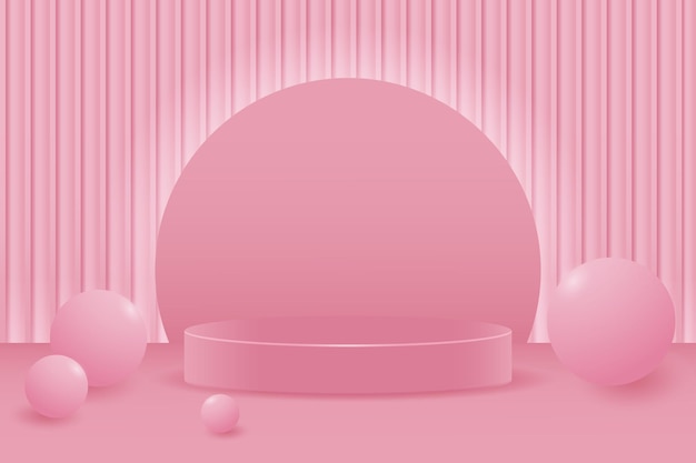 벡터 색 네온 화려한 공과 추상적인 기하학적 배경을 가진 3d 파스텔 분홍색 포디움
