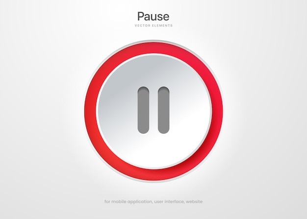 3d pause icon push button isolated on white background. multimedia, stop song end symbol for ui ux