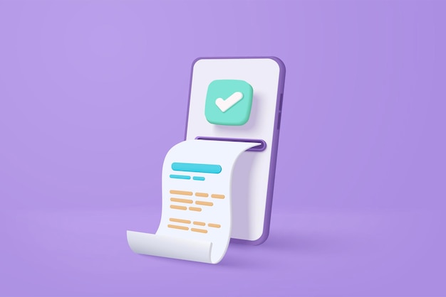 携帯電話バンキングオンライン支払いの概念で3D支払いお金をスマートフォンで簡単に請求書支払いトランザクション背景に金融紙を使用したモバイル3D請求書支払いベクトルアイコンの図