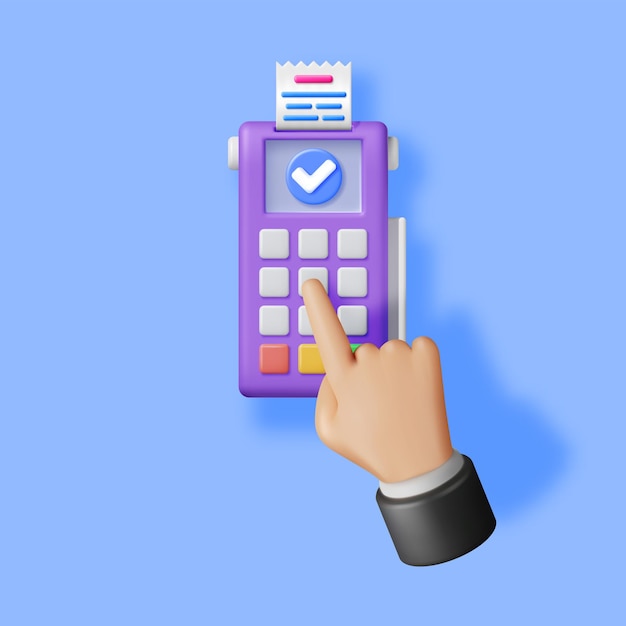 3D Payment Terminal in Hand Isolated