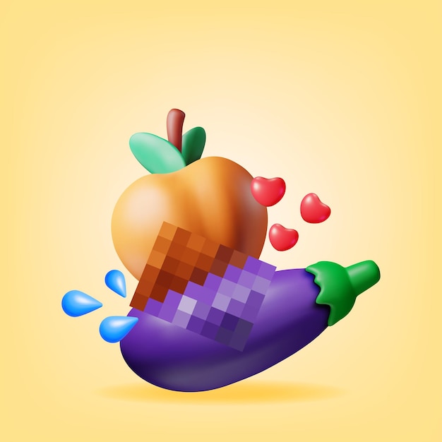 Iconica emoji 3d di pesche e melanzane