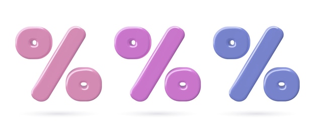 Vector 3d percent signs set pink blue purple metallic vector percentage symbol sales icons collection