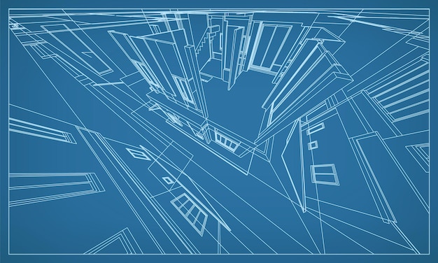 3D-perspectief render van het bouwen van draadframe-structuur. Abstracte bouw grafisch idee. Vector illustratie.