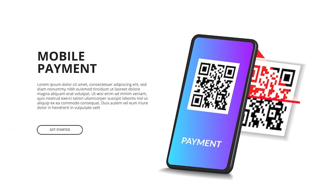 디지털 지불 개념에 대한 3D 관점 스캔 QR 코드 휴대 전화