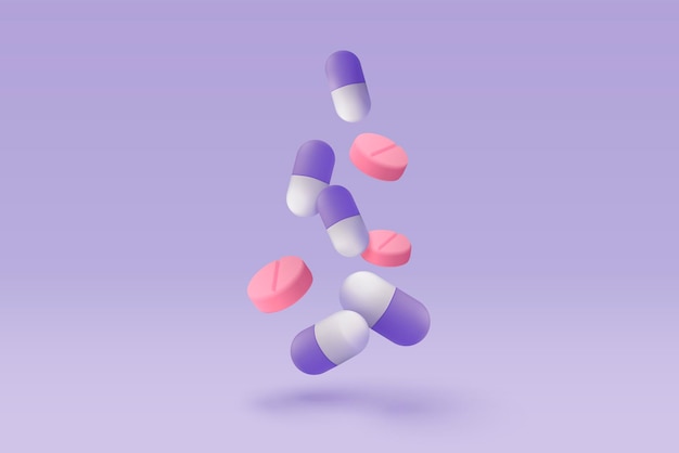 3d аптека лекарство для здоровья фармацевтика на фиолетовом фоне мультфильм минимум первой помощи и здравоохранения медицинский символ экстренной помощи 3d помощь медицина значок вектор визуализации иллюстрации