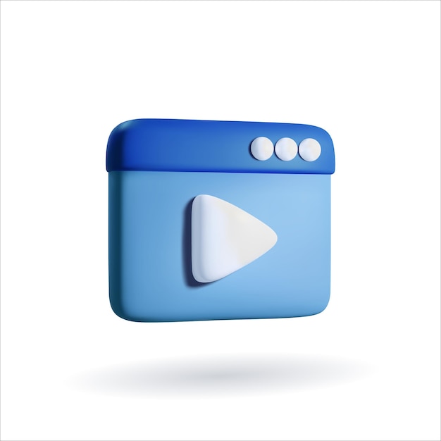 3D pictogram realistische illustratie. Blauwe afspeelknop van mediaspeler in browservenster minimalistisch