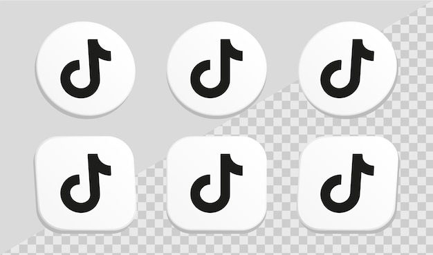 3d-pictogram tiktok-logo voor logo's van sociale media-pictogrammen in collectieset met witte cirkel en vierkante frames