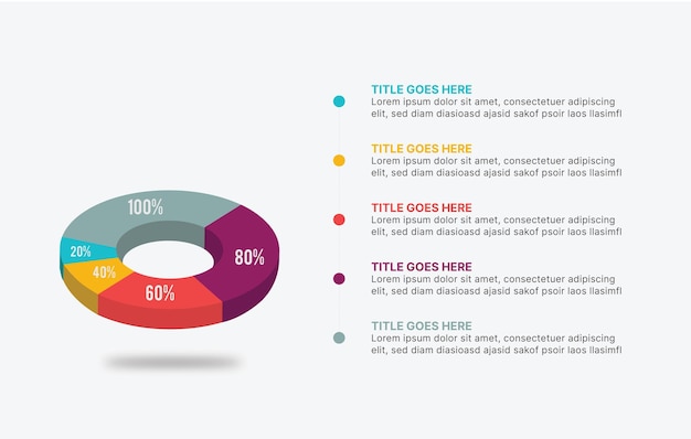 3D Pie Chart Infographic Template Design with 5 Slices