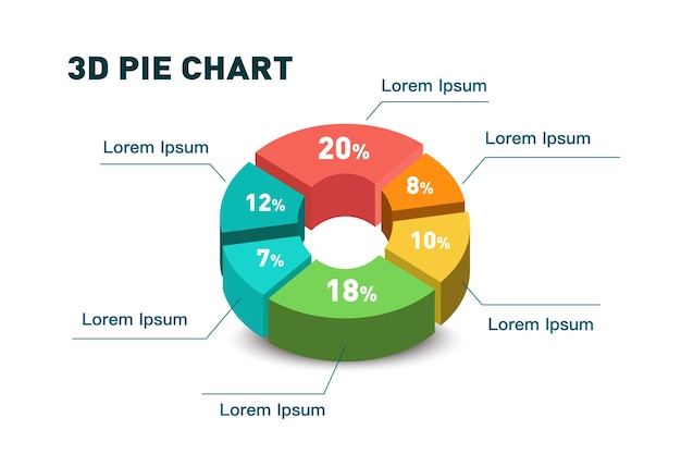 Vettore grafico a torta 3d sei pezzimodello circolare di puzzle isometrico infograficoriporta i dati di analisi aziendale