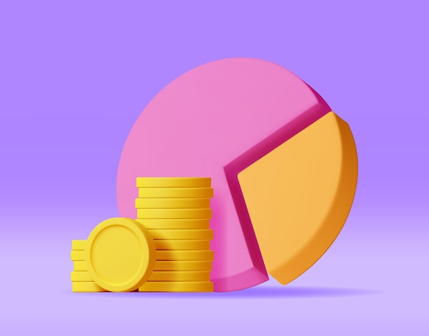 Vector 3d pie diagram with golden coins