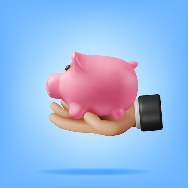 3d Piggy Bank in Hands Isolated