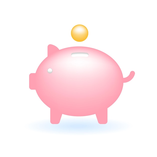 Vector 3d piggy bank with coin save saving money icon business finance concept glossy glass plastic pastel color cute realistic cartoon minimal style 3d render vector icon ux ui isolated illustration