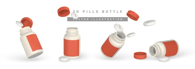 Вектор 3d таблетки и аптечка медицина и лекарства капсульные медицинские добавки векторная иллюстрация