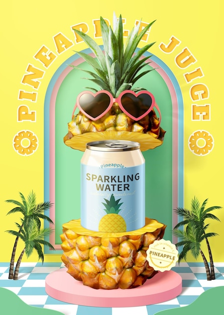 Vector 3d pineapple sparkling water ad