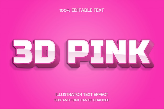 Vector 3d pink,3d editable text effect 3d shadow emboss modern style