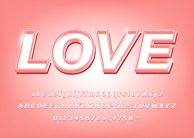 Vettore effetto di carattere grassetto amore alfabeto rosa 3d per il titolo