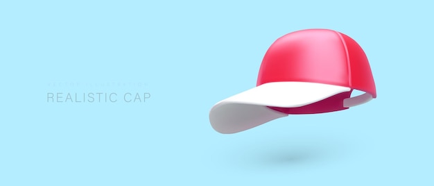 Vettore cappello da baseball rosa 3d con visiera bianca concetto vettoriale su sfondo blu illustrazione senza etichette