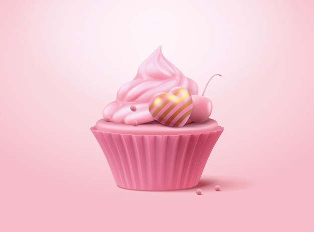 Vettore cupcake rosa 3d