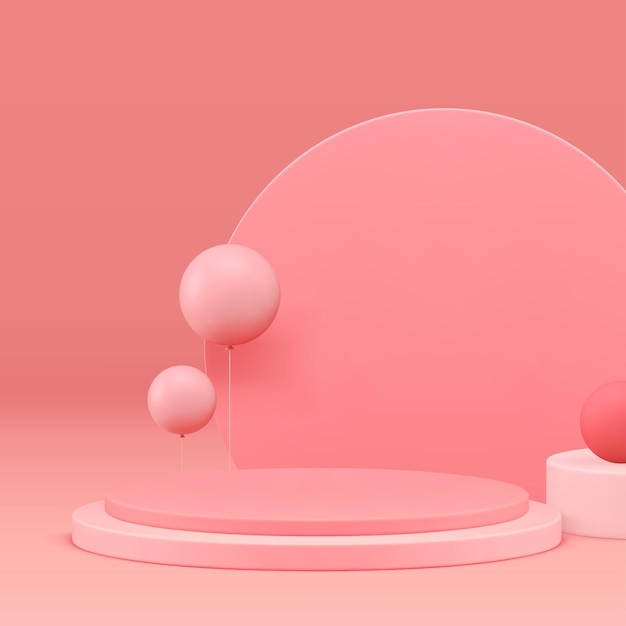 3D розовый праздничный подиум пьедестал с воздушным шаром для красоты косметическая продажа шоу реалистичный вектор