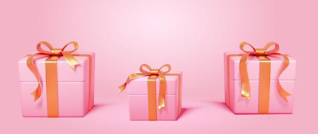 Vector 3d pink giftboxes with gold ribbons